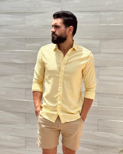 Camisa em linho manga longa Amarelo Bebê 01